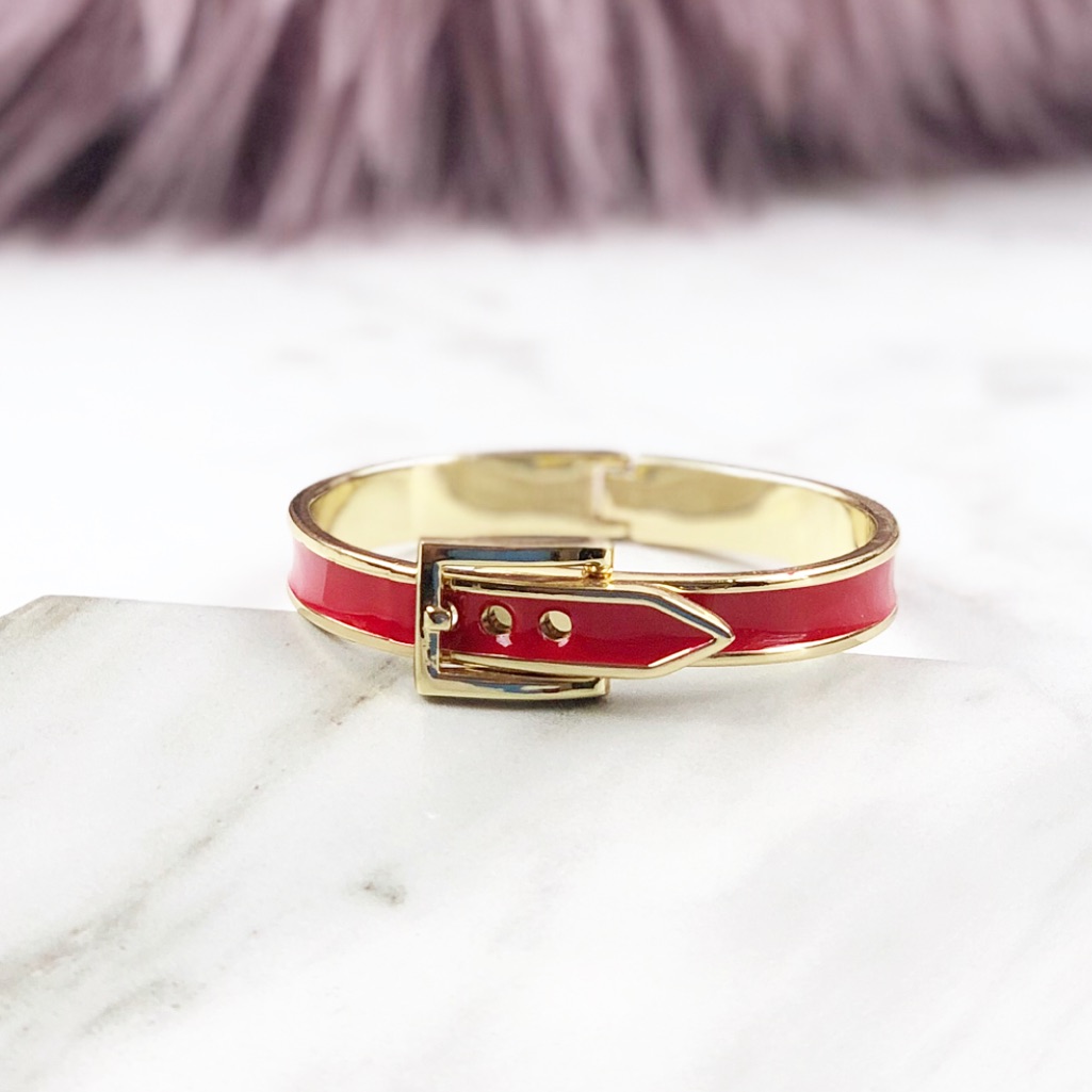 Red Enamel Gold Belt Bracelet Bangle